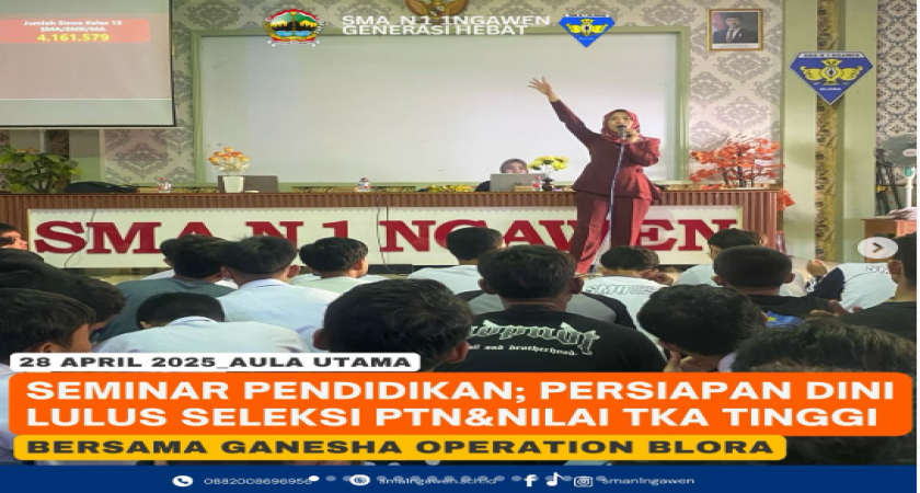 Seminar Pendidikan dengan tema Persiapan Dini Lulus Seleksi PTN& TKA Tinggi bersama Ganesha Operation Blora.