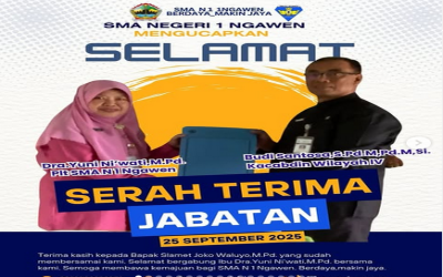 Serah terima jabatan dari Plt lama Bapak Drs.Slamet Joko Waluyo,M.Pd kepada Plt baru Ibu Yuni Ni’wati,M.Pd